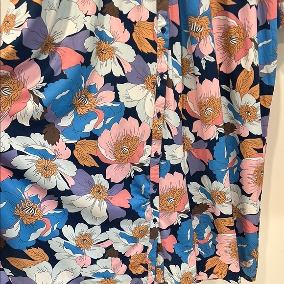 Tolani button front long sleeve sprint Floral Blue Pink Women's maxi Dress plus - Picture 4 of 5